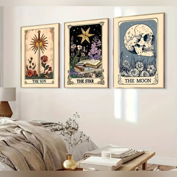 NEW 3 PIECE SET BOHO SUN MOON AND STARS WALL CANVIS DECOR - Picture 5 of 5